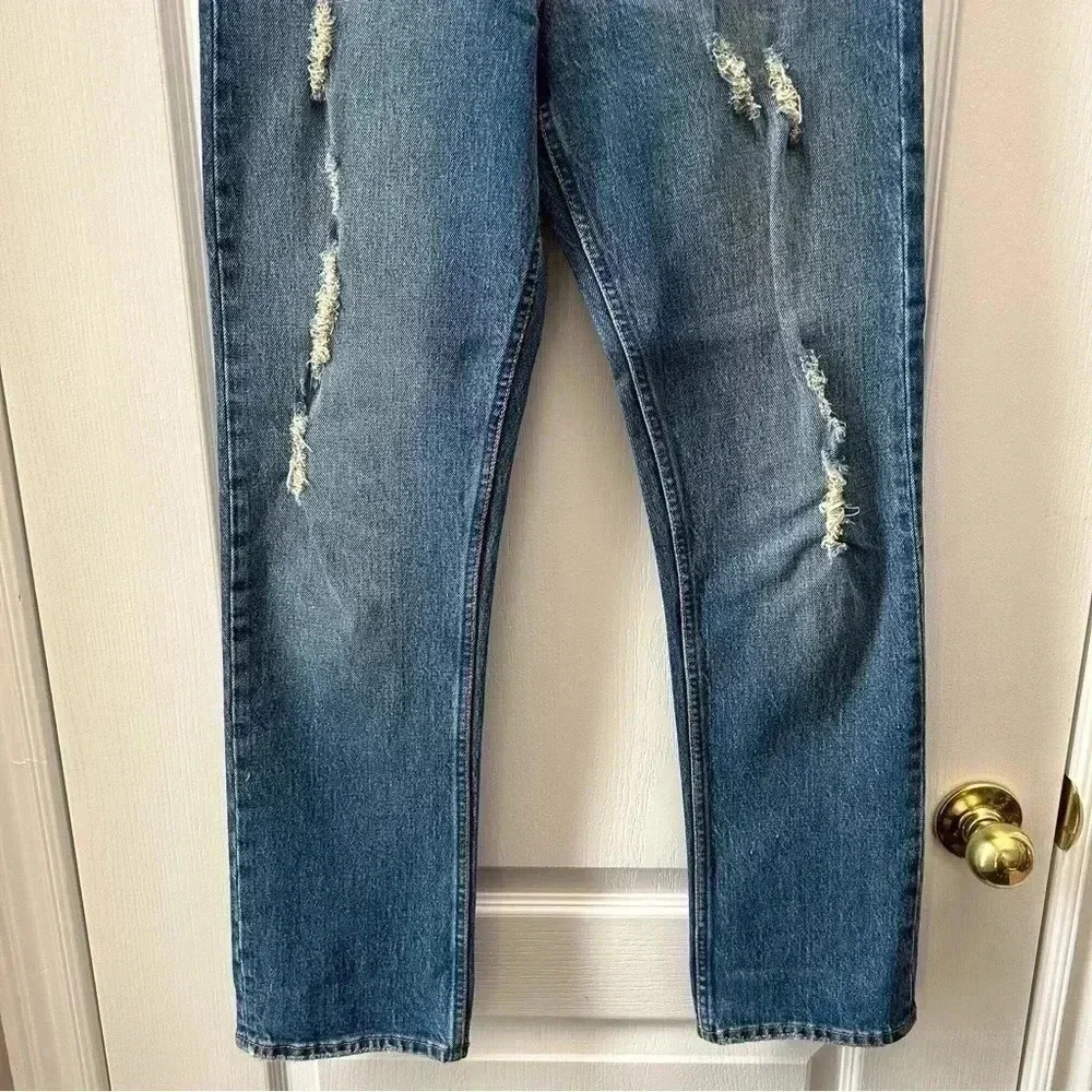 GAP High Waisted Straight Leg Jeans Cone Denim Distressed Blue Size 25 - Picture 8 of 15